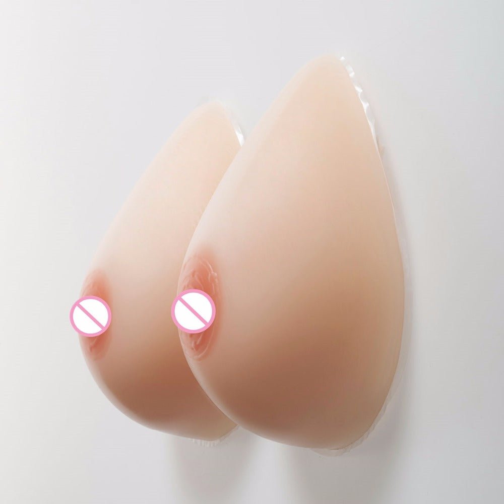 Teardrop Shaped Silicone Breast Forms with Black Pocket Bra