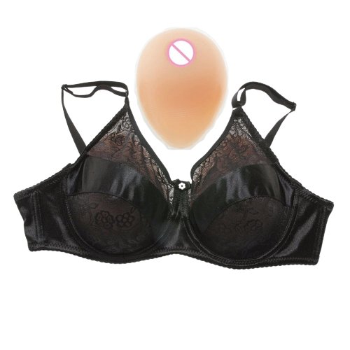 Teardrop Shaped Silicone Breast Forms with Black Pocket Bra
