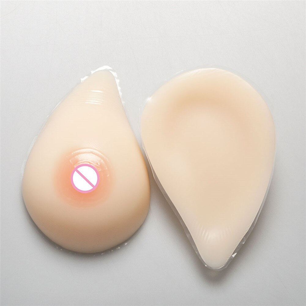 Teardrop Shaped Silicone Breast Forms with Red Pocket Bra