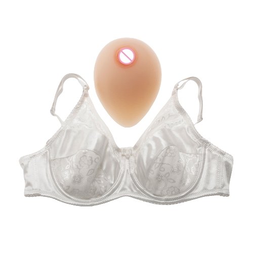 Teardrop Shaped Silicone Breast Forms with White Pocket Bra