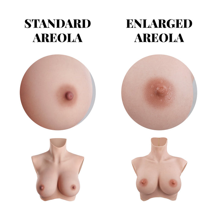 Comparison of standard and enlarged areola on a white background
