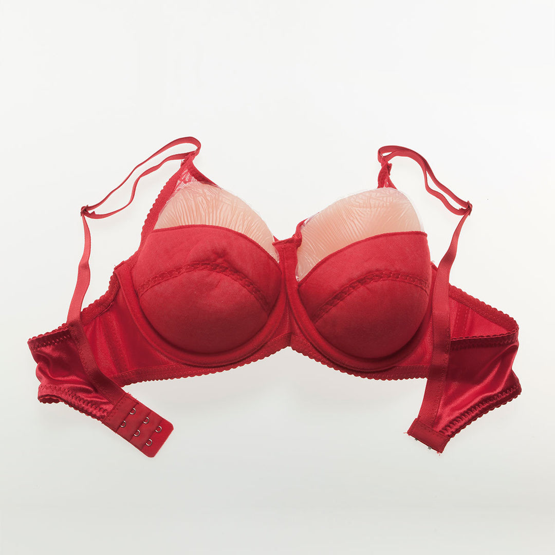 Teardrop Shaped Silicone Breast Forms with Red Pocket Bra