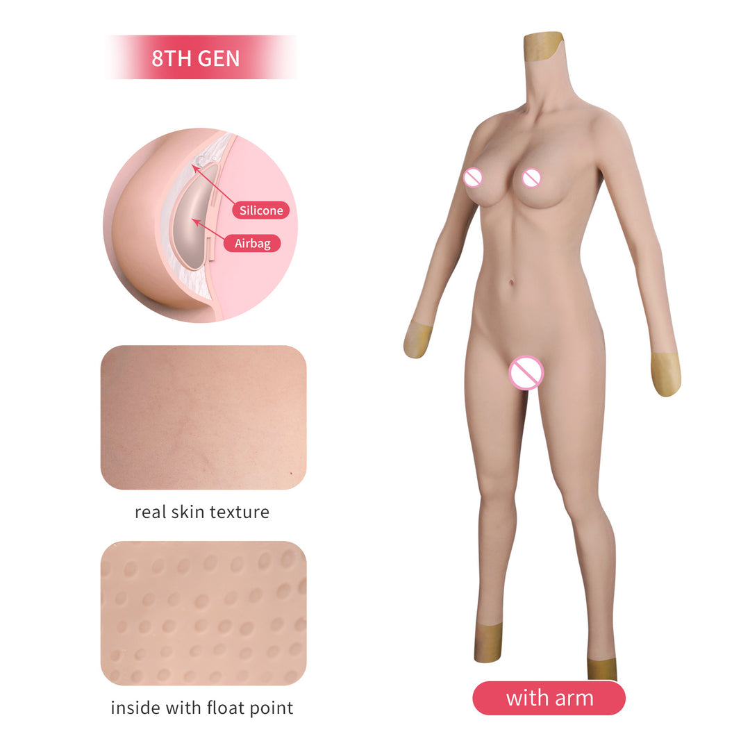 C-E Cup Ankle-length Silicone Bodysuit with Sleeve 8G