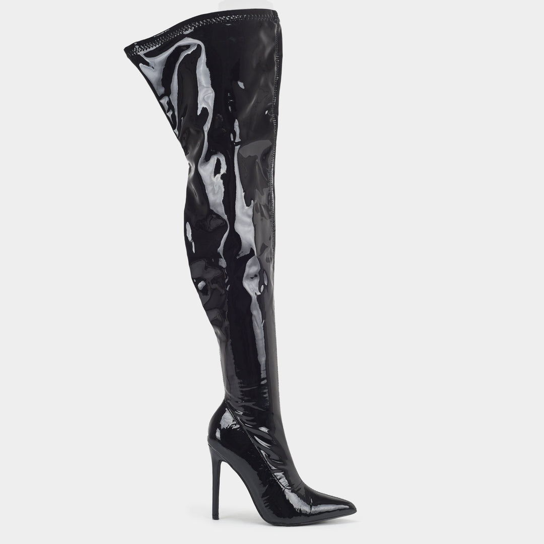 Large size super high heel stretch patent leather stovepipe over-the-knee boots