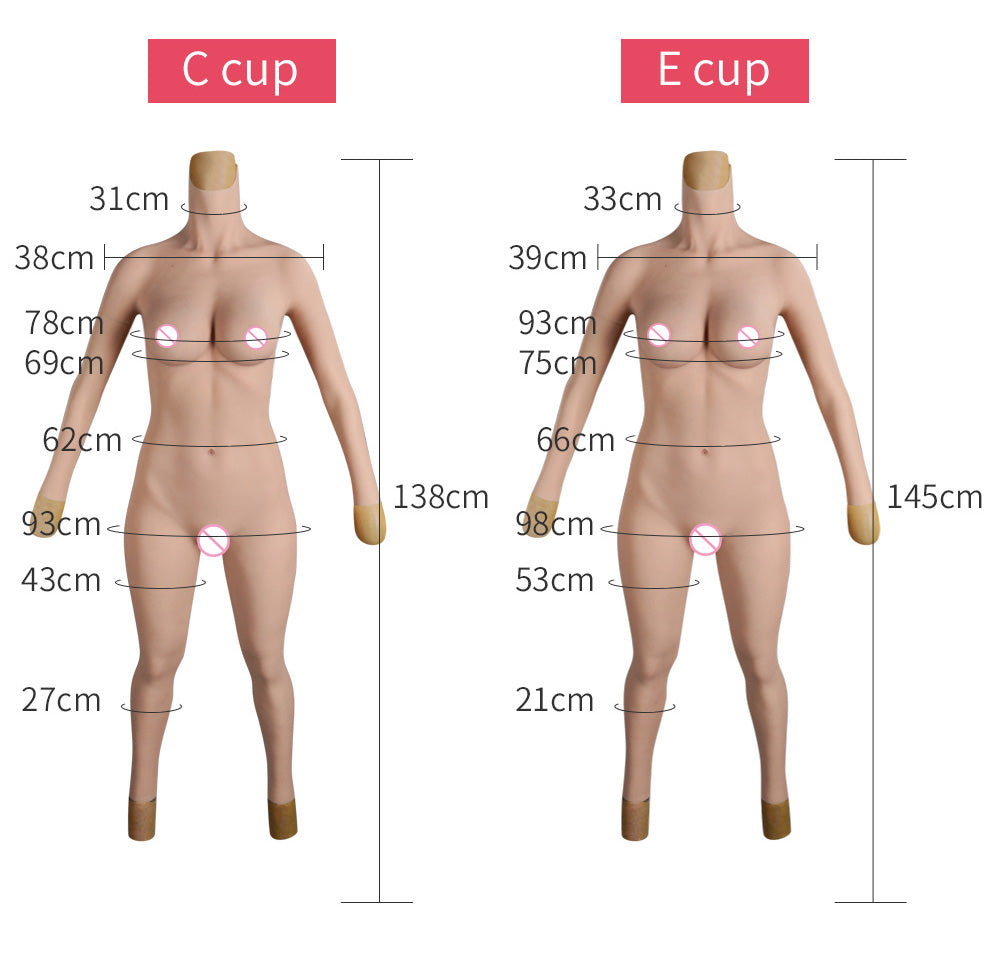 C-E Cup Ankle-length Silicone Bodysuit with Sleeve 8G